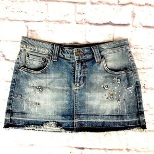 Y2k Distressed‎ Denim Mini Skirt Stone Age